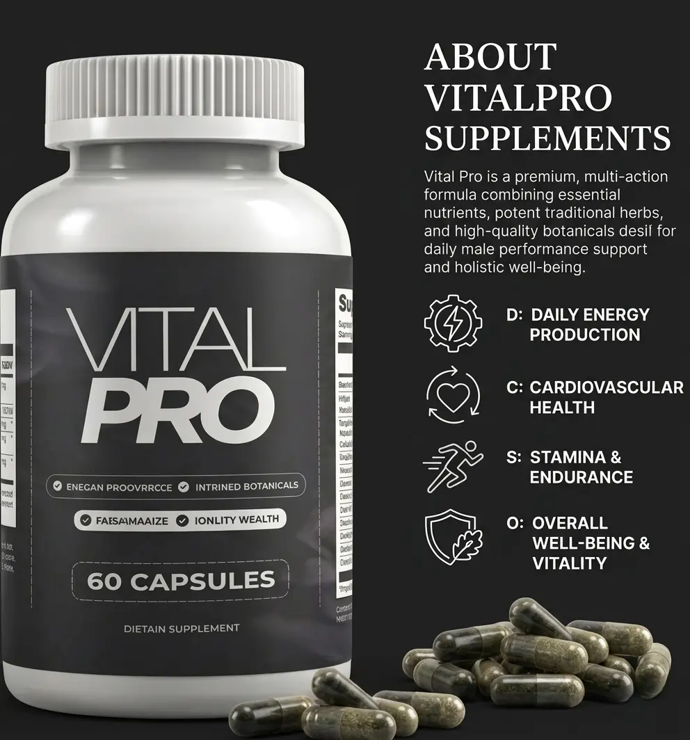 VitalPro supplement bottle and capsules official packaging